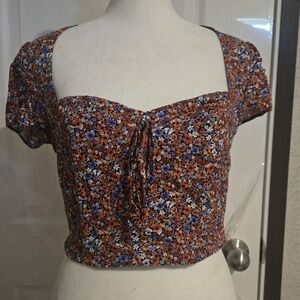 Forever 21 Floral Crop Top - Red and Blue